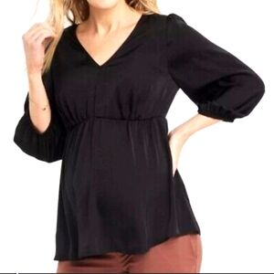 Maternity Isabel Black Smocked Top